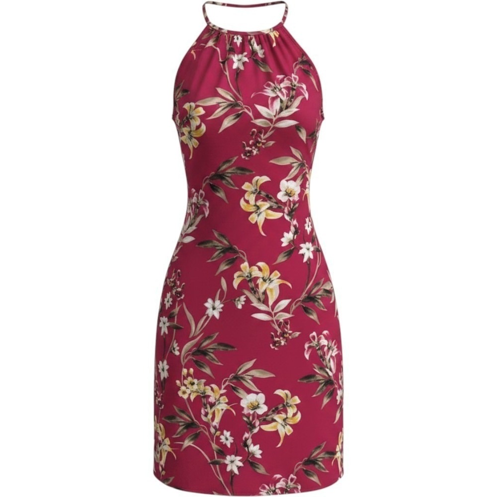 White House Black Market Floral Halter Neck Sundress Dress XS Tropical Beach